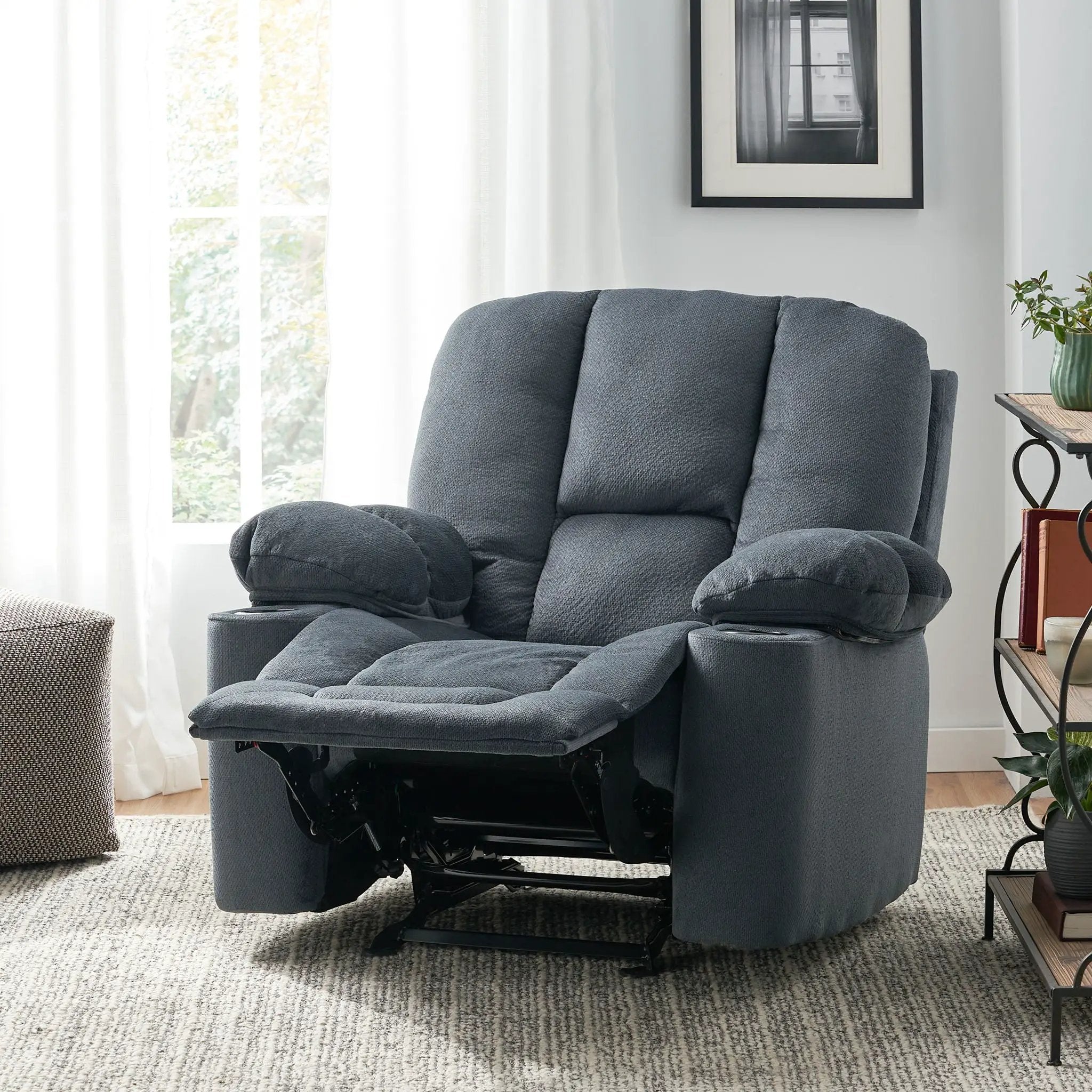 Luxurious Manual Recliner Chair With Skin-Friendly Fabric And Dual Cup Holders by Unique Piece Furniture