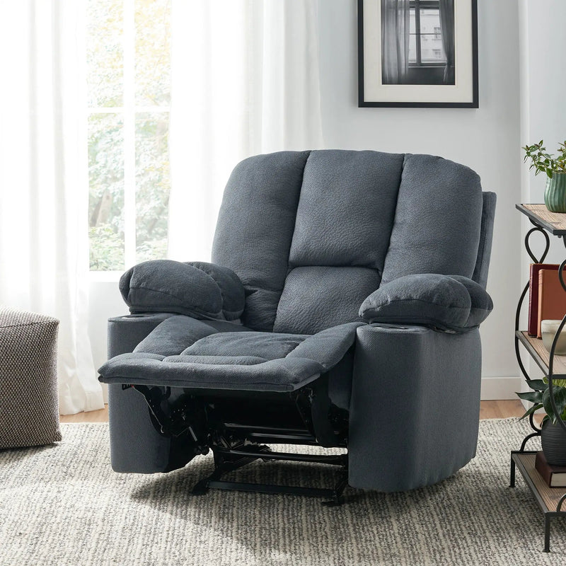 Luxurious Manual Recliner Chair With Skin-Friendly Fabric And Dual Cup Holders by Unique Piece Furniture