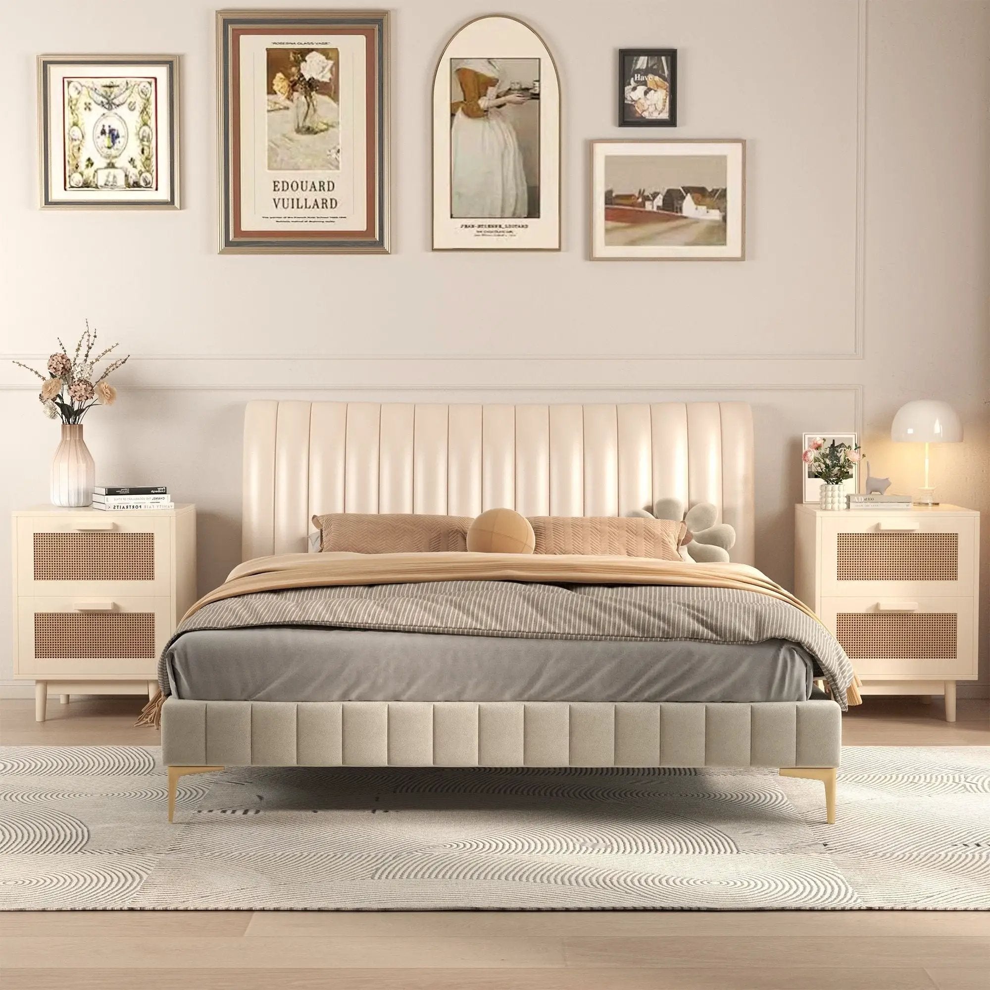 Nightstand With 2 Drawers, Storage Side Table For Bedroom - Antique Natural / Rattan by Unique Piece Furniture