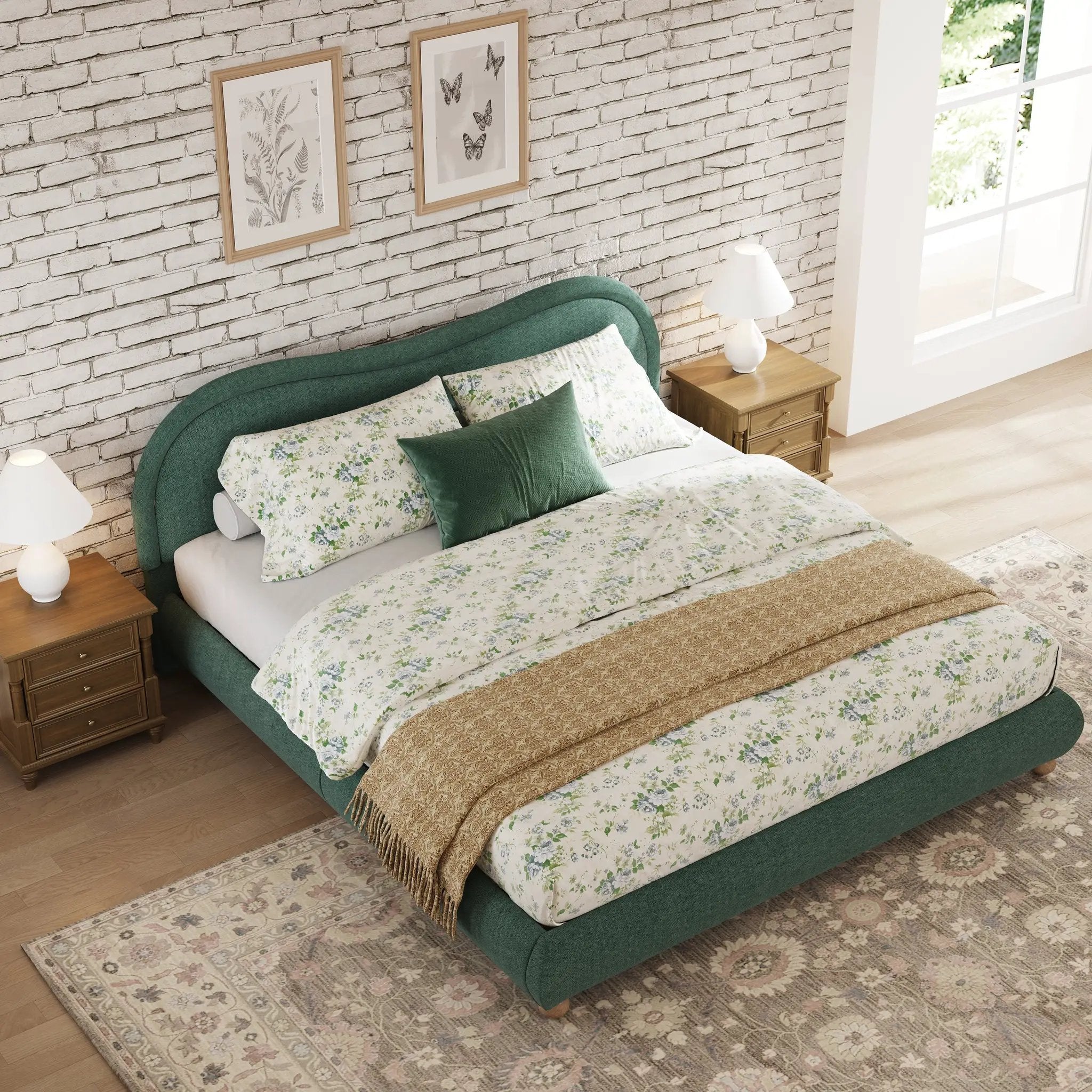 King Size Upholstered Platform Bed Frame with Rounded Corners by HouseOfZazla