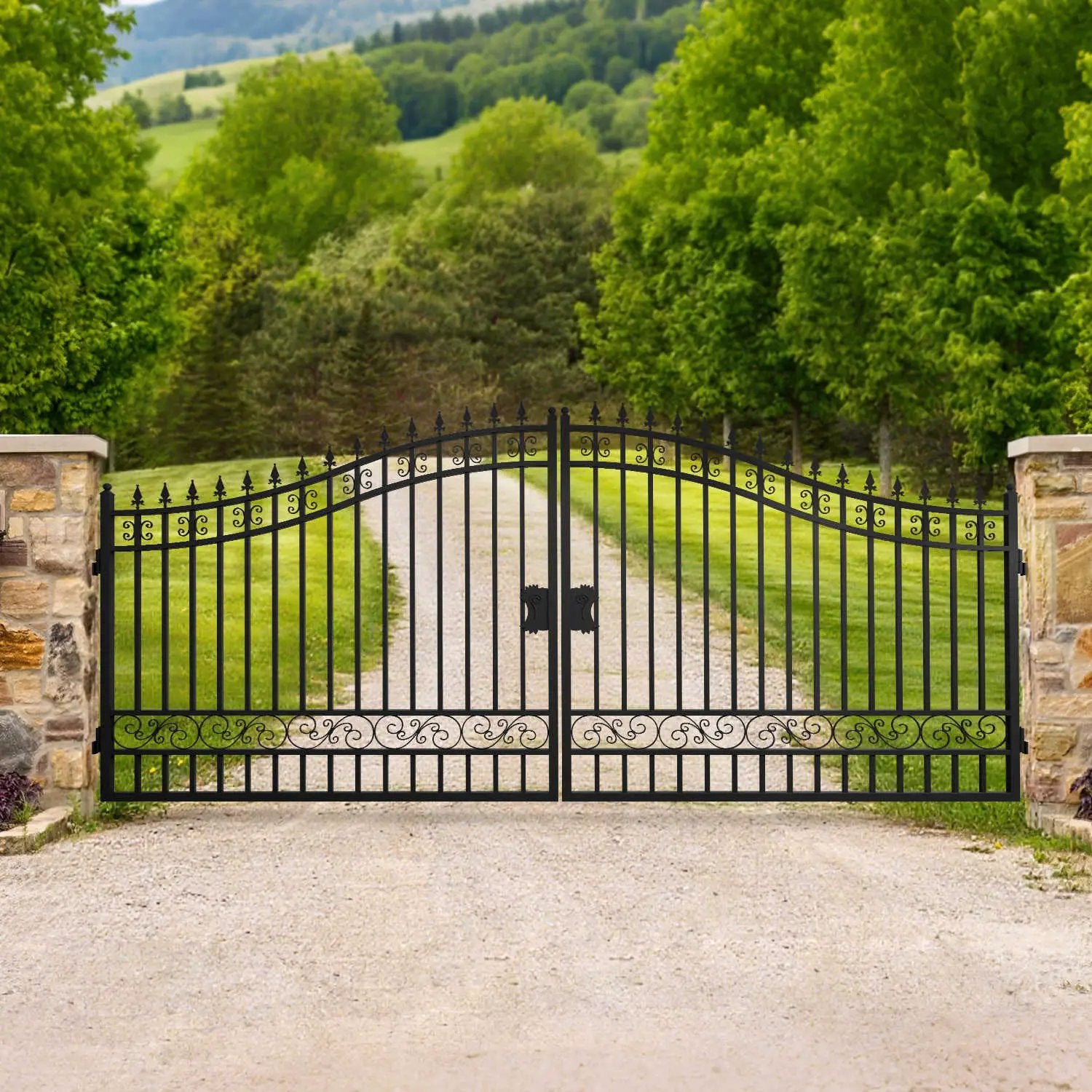 16x8 ft Steel Dual Swing Driveway Gate by Chery Industrial