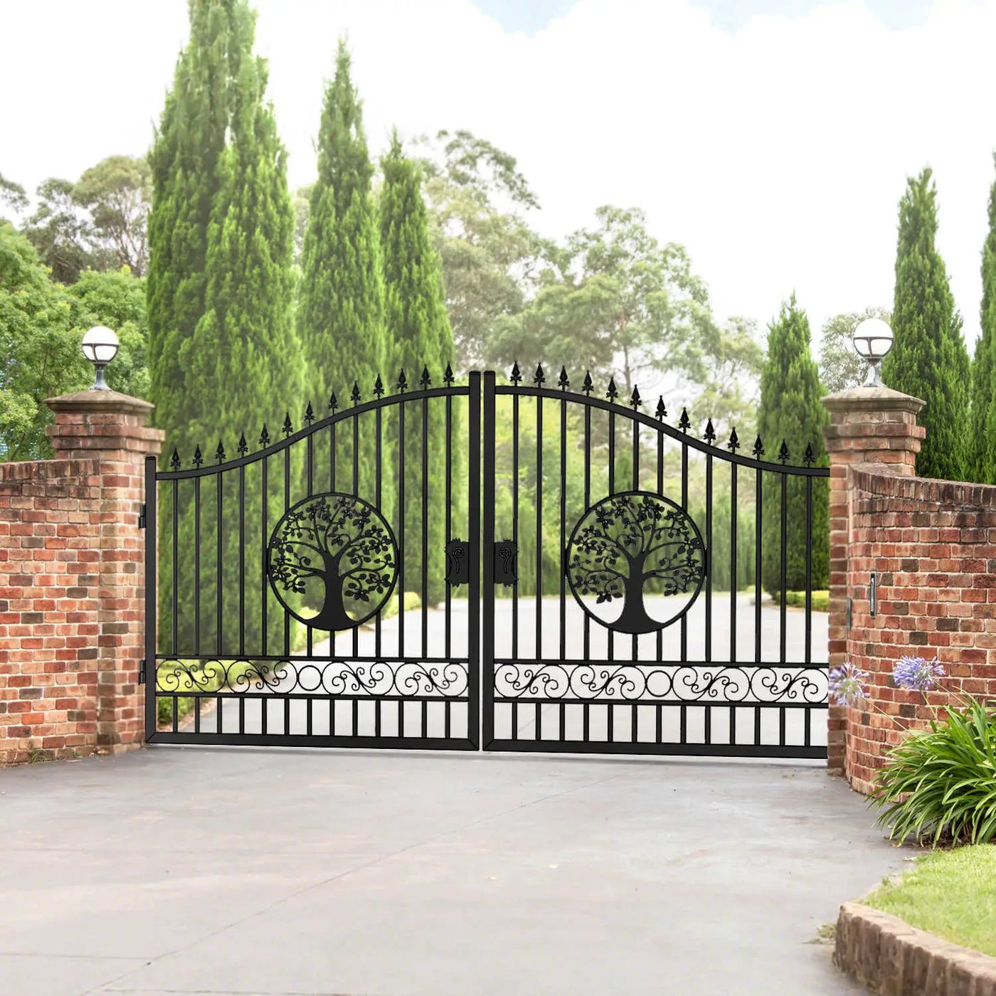 14x8 ft Steel Dual Swing Driveway Gate with Wider Goalposts by Chery Industrial