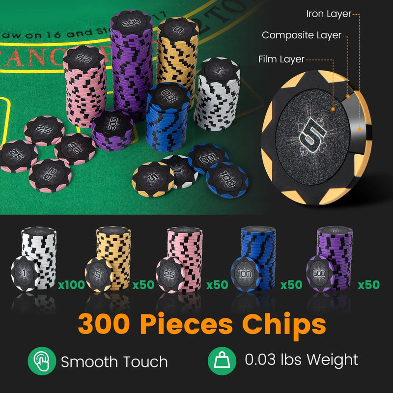 14 Gram Poker Chips 300 Pieces Casino Poker Chip Set-Black by DirectDeals