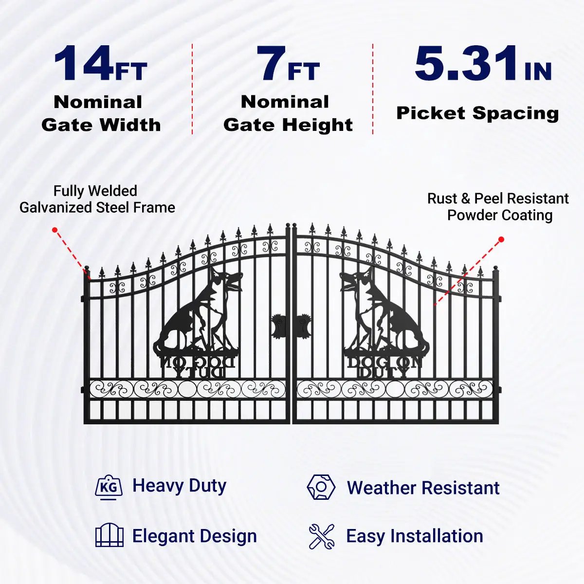 14x7 ft Steel Dual Swing Driveway Gate with Dog Pattern by Chery Industrial