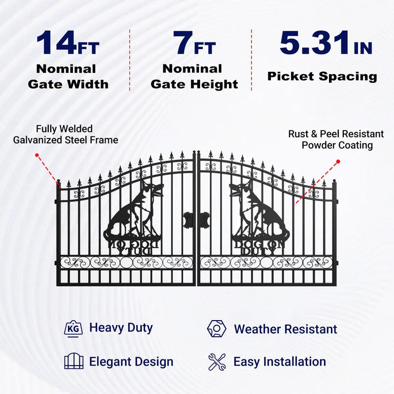 14x7 ft Steel Dual Swing Driveway Gate with Dog Pattern by Chery Industrial