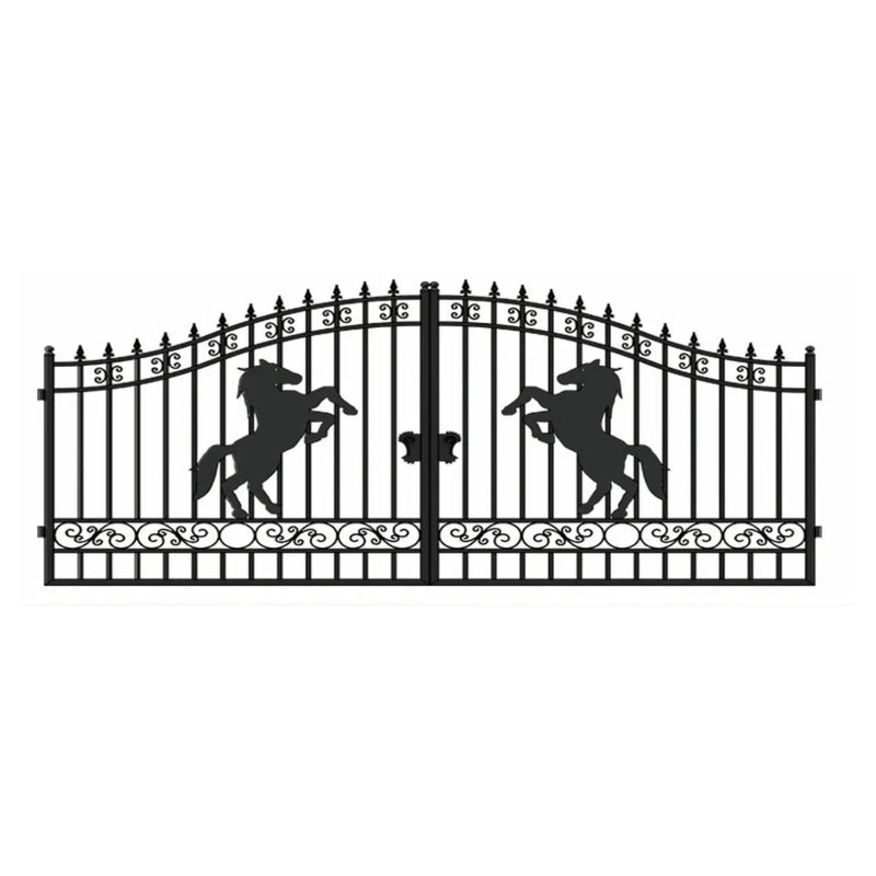 14x8 ft Steel Dual Swing Driveway Gate with Horse Pattern by Chery Industrial