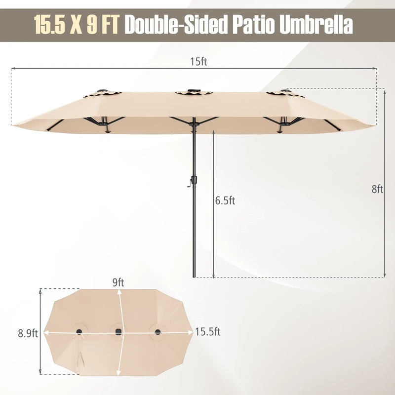 15.5 FT Extra-Large Patio Umbrella with LED Solar Lights and Crank Handle by DirectDeals