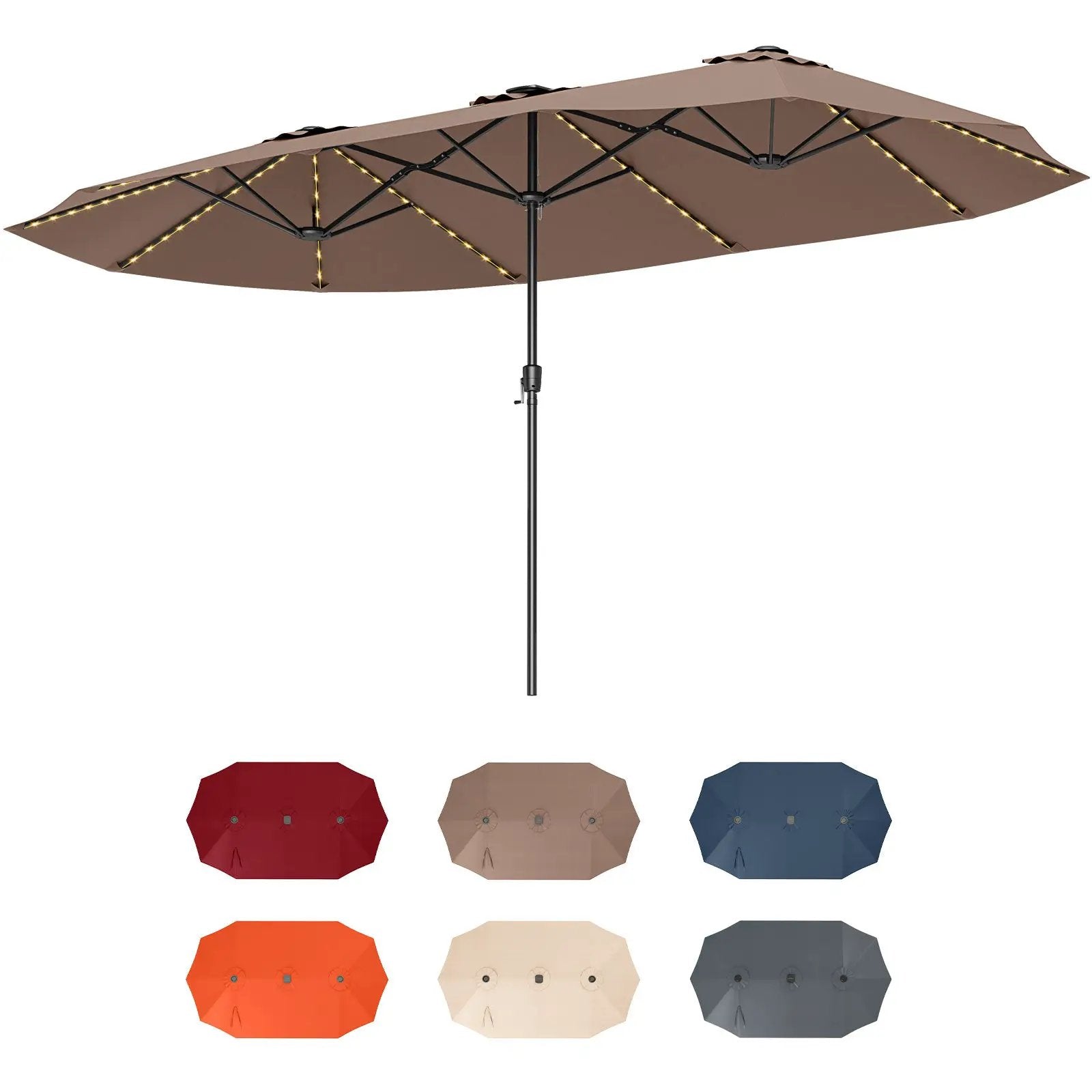 15.5 FT Extra-Large Patio Umbrella with LED Solar Lights and Crank Handle by DirectDeals