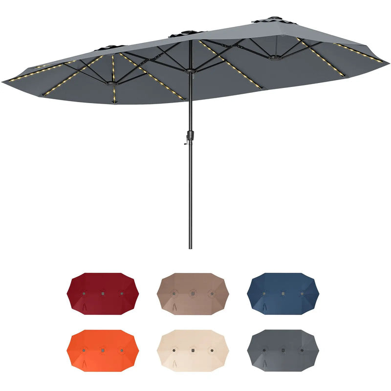 15.5 FT Extra-Large Patio Umbrella with LED Solar Lights and Crank Handle by DirectDeals
