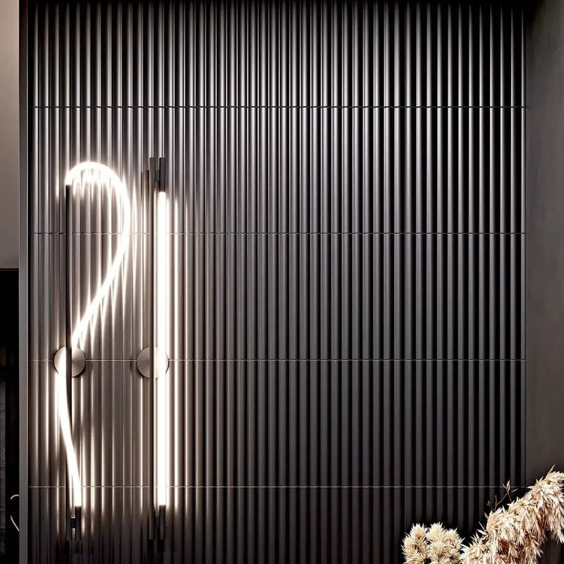 Black 12x36 Matte Fluted Ceramic Large Format Tile (4 pack, 11.63 sq ft/case) by Apollo Tile