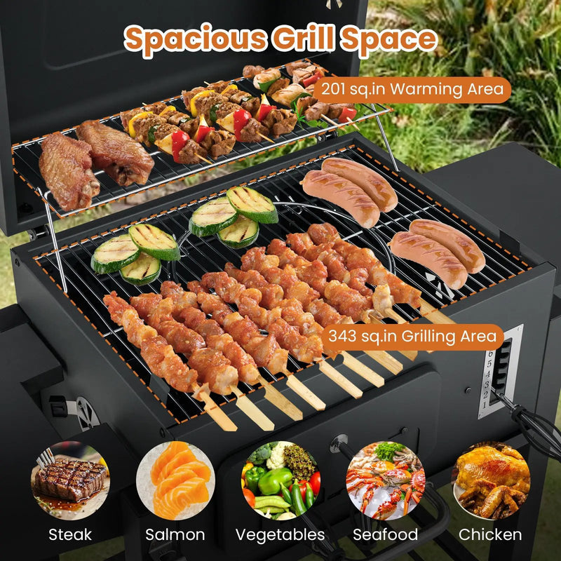 24-Inch Barrel Charcoal Grill with 2 Folding Side Tables and 544 sq.in Cooking Area by DirectDeals