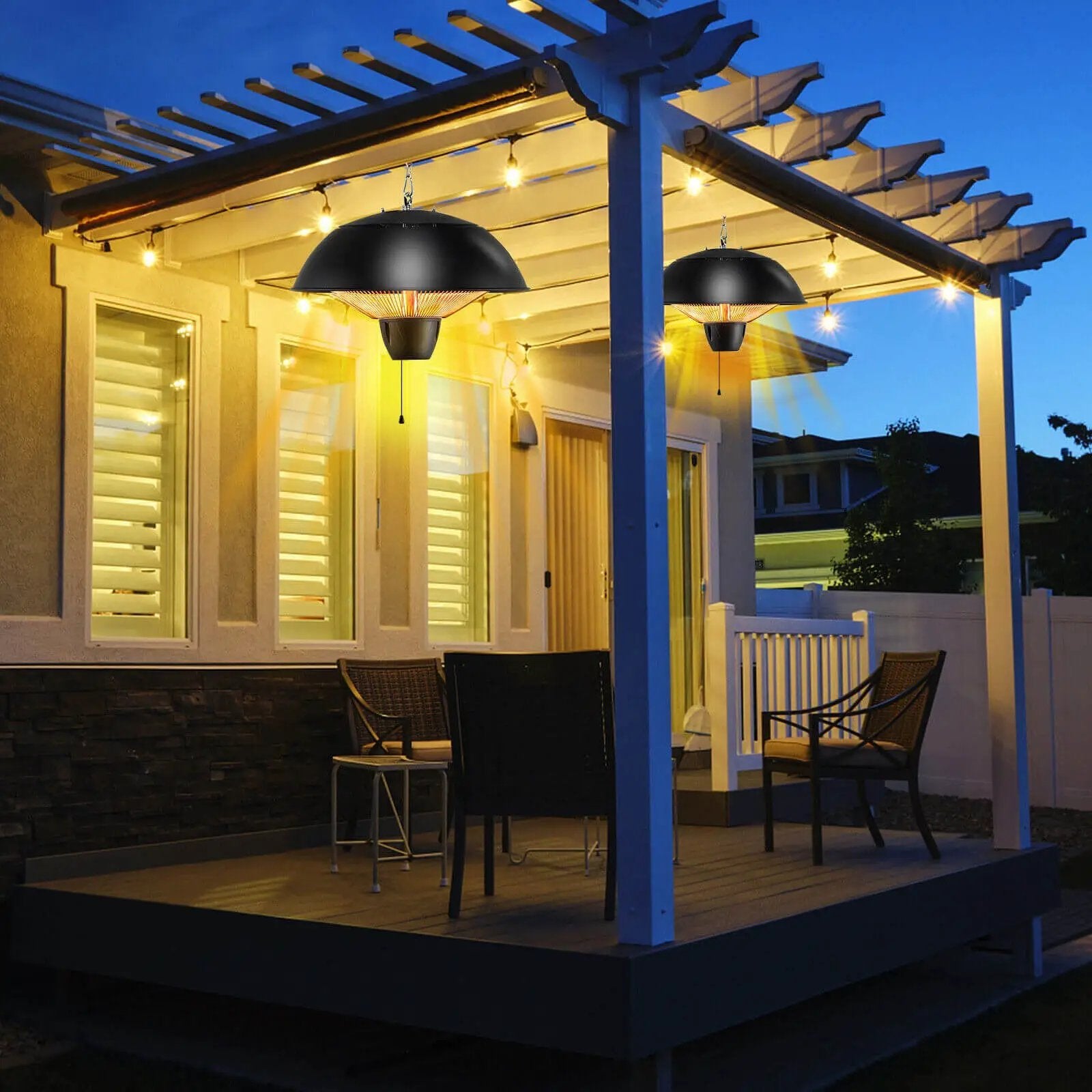 Electric Patio Heater 1500W Hanging Halogen IPX4 Waterproof by DirectDeals