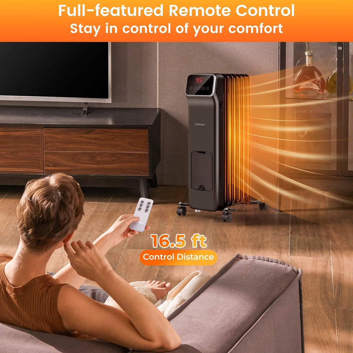 1500W Oil Filled Radiator Heater with Remote Control 3 Modes 24H Timer, photo 6 of 9