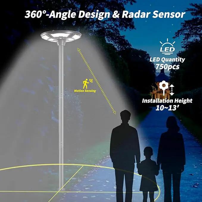 3500W Commercial Solar Round 360° Wide Angle Pole Outdoor Lamp Post Light with 98 inch Pole IP67 Waterproof With Remote by Outdoor Solar Outlet