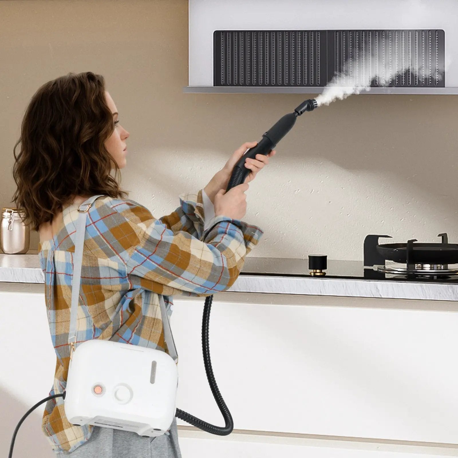 1500W Portable Steam Cleaner with 34 oz Water Tank-White by DirectDeals