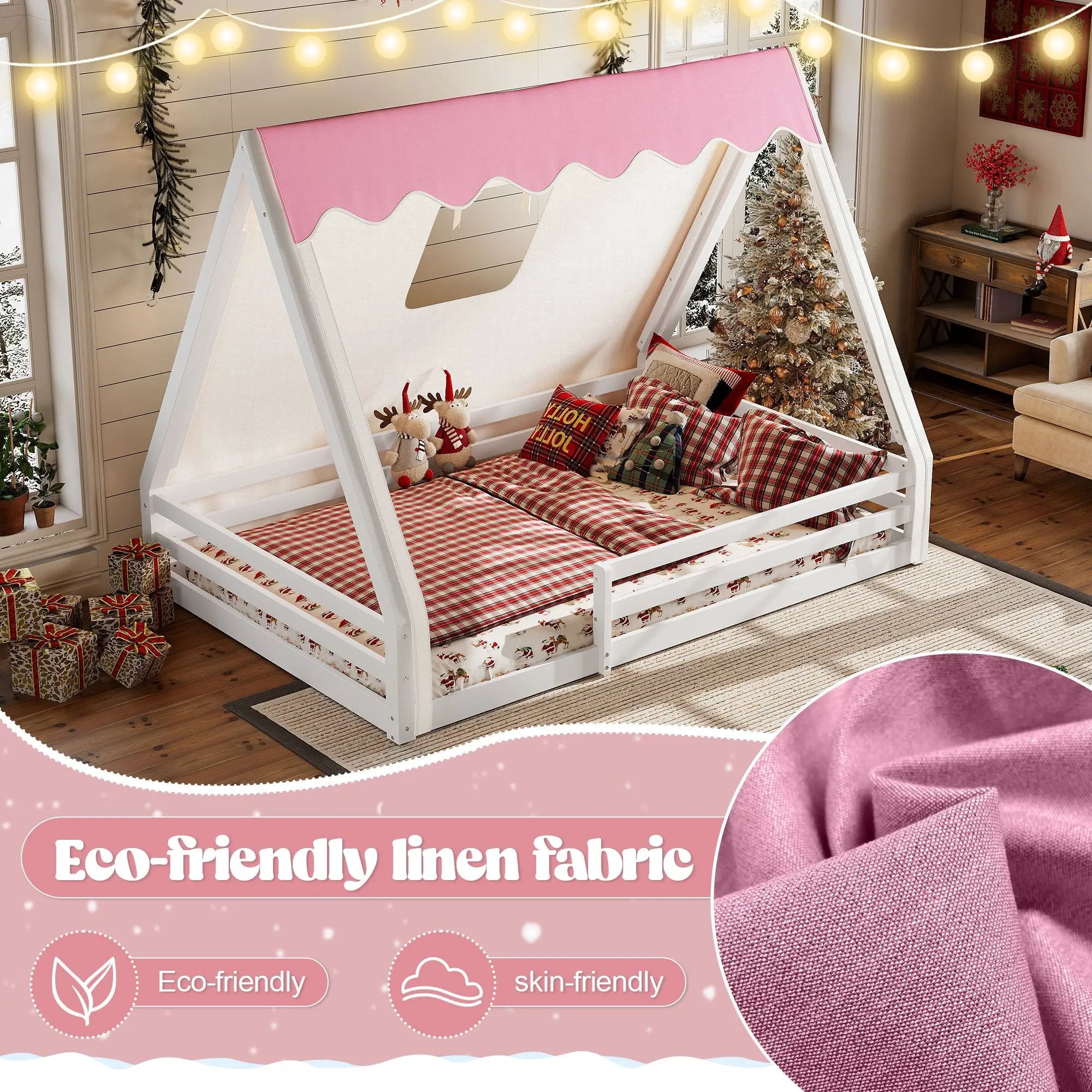 Full Size House Floor Bed with Tent and Light by HouseOfZazla