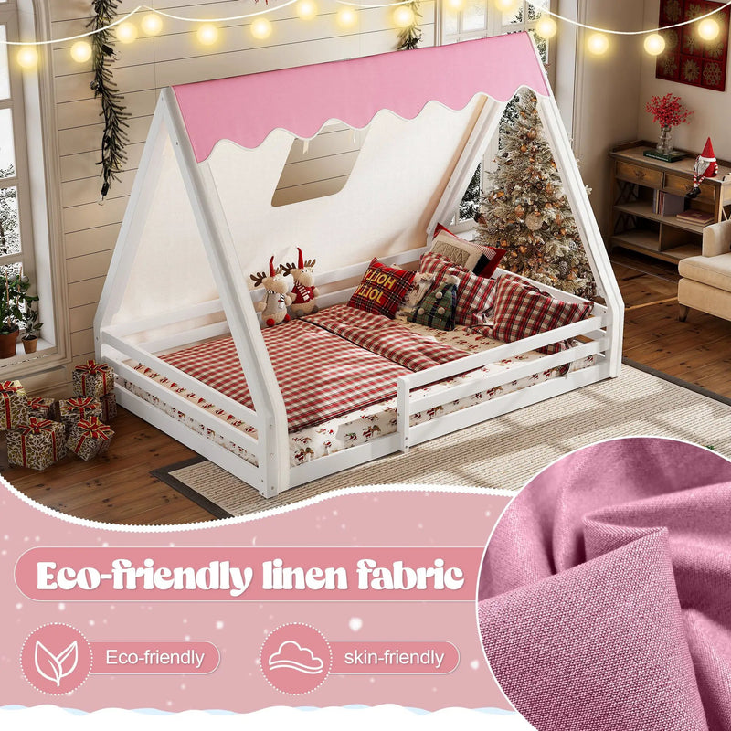 Full Size House Floor Bed with Tent and Light by HouseOfZazla