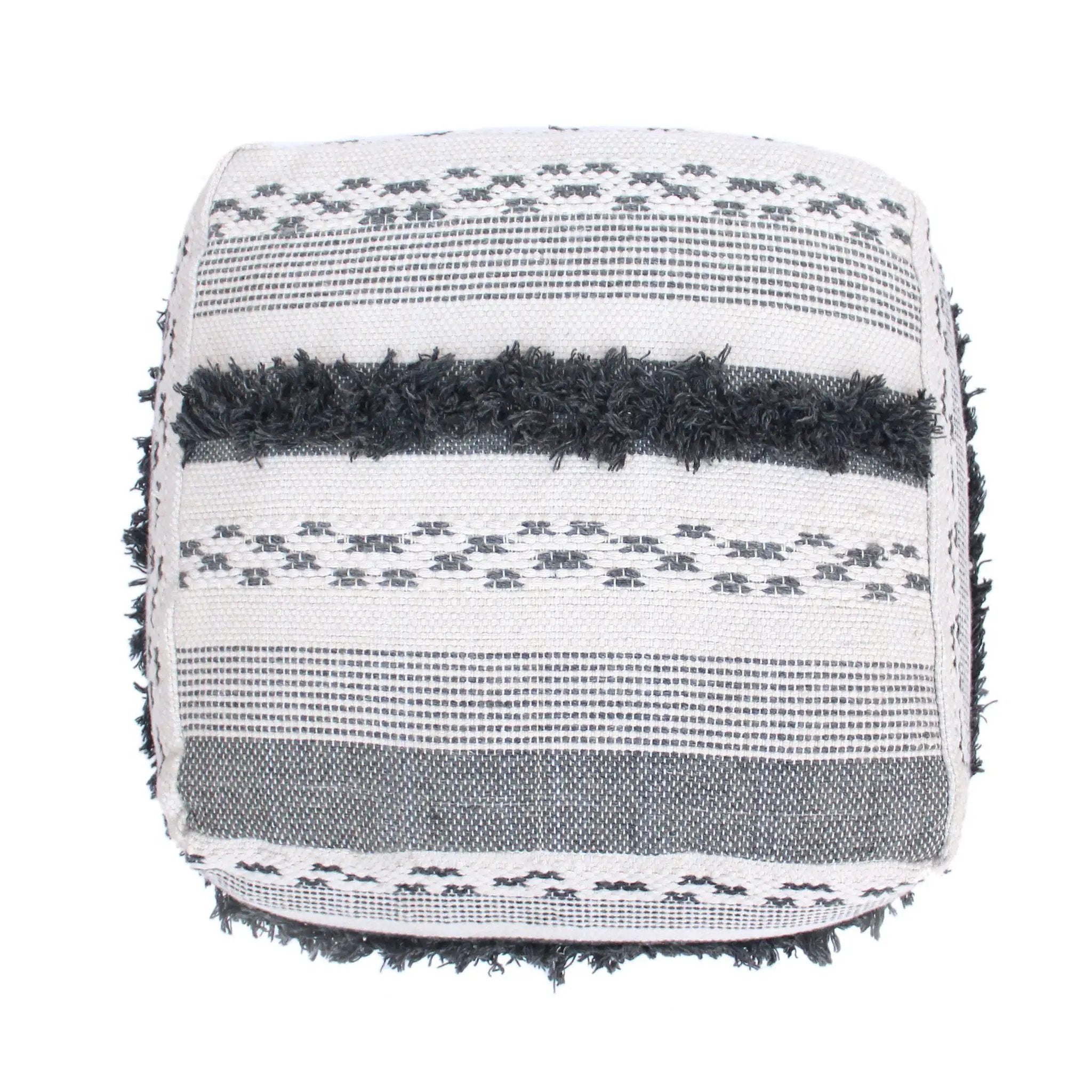 Karim - Faux Yarn Large Pouf, Durable - Ivory / Gray by HouseOfZazla