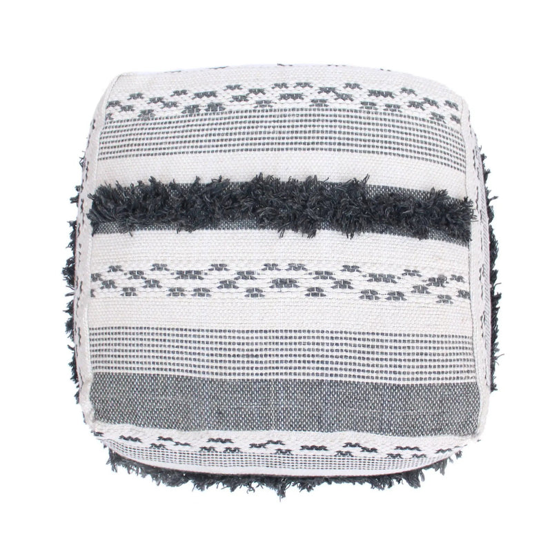 Karim - Faux Yarn Large Pouf, Durable - Ivory / Gray by HouseOfZazla