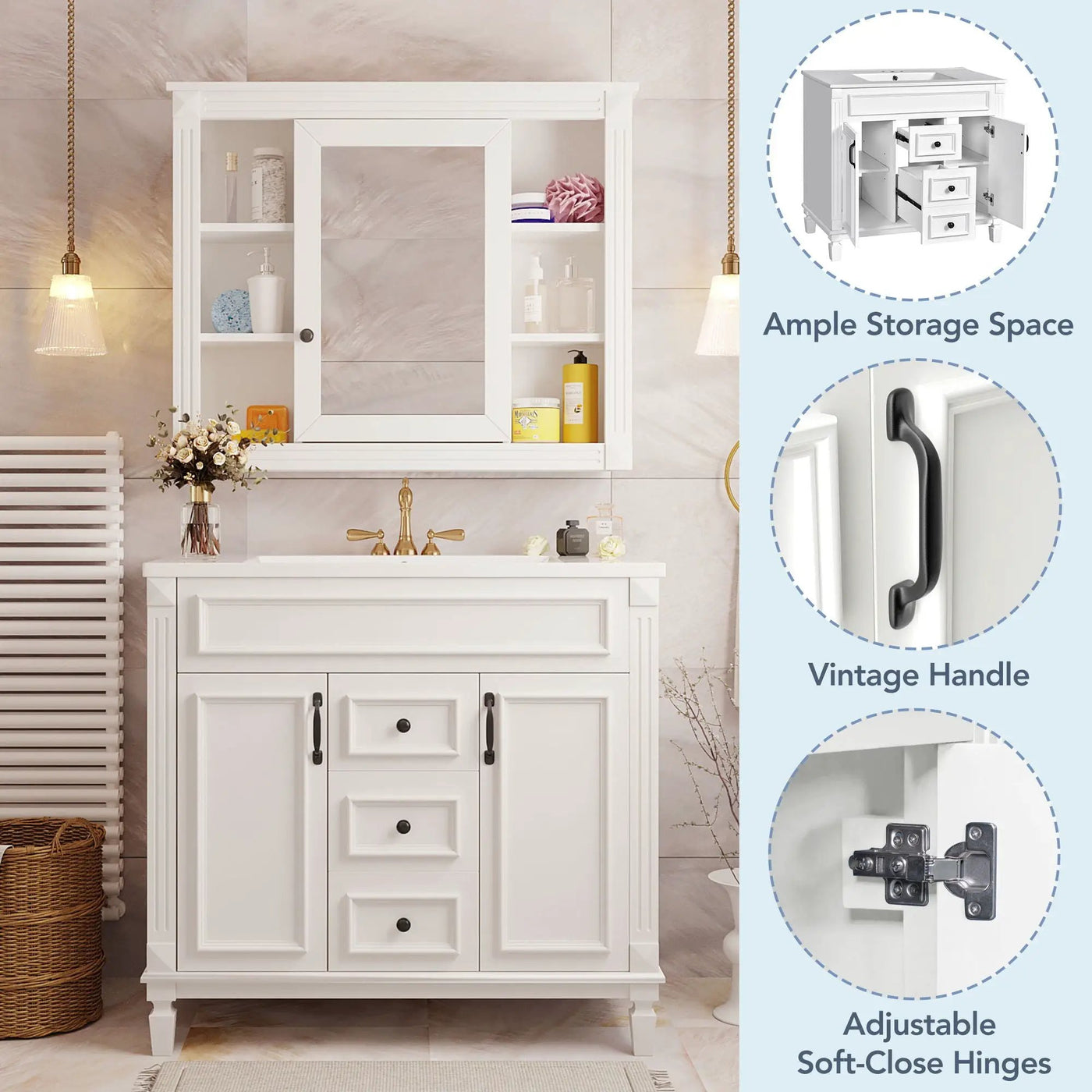 Bathroom Vanity With Top Sink, Mirror Cabinet, 2 Soft Closing Doors & 2 Drawers by Unique Piece Furniture