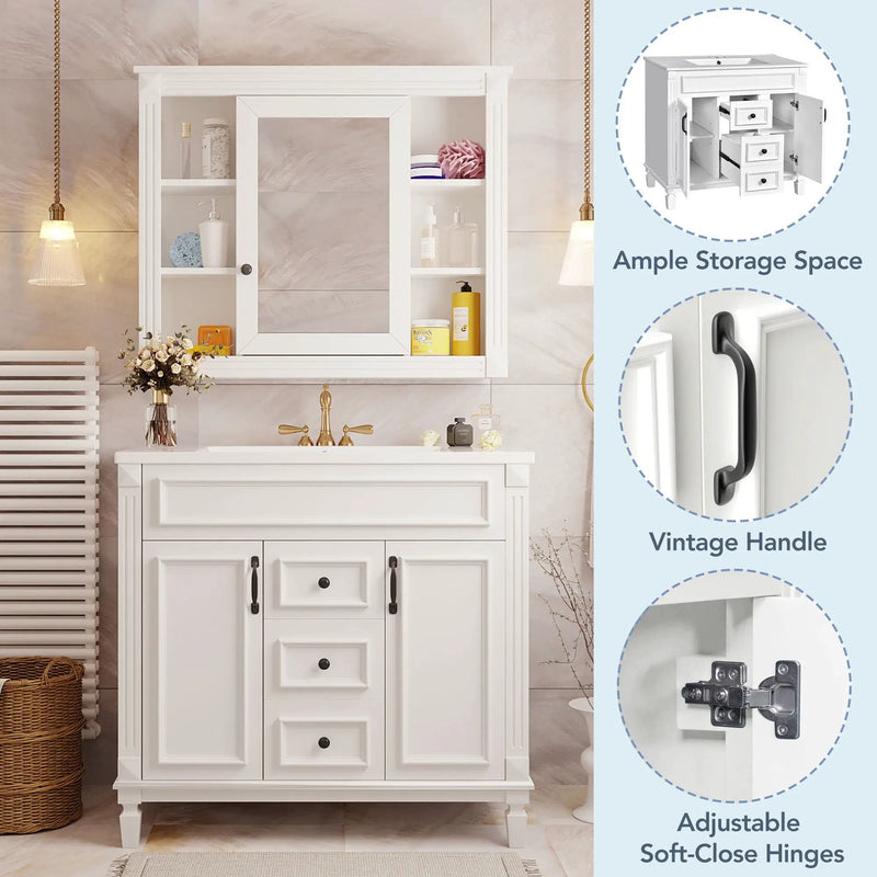 Bathroom Vanity With Top Sink, Mirror Cabinet, 2 Soft Closing Doors & 2 Drawers by Unique Piece Furniture