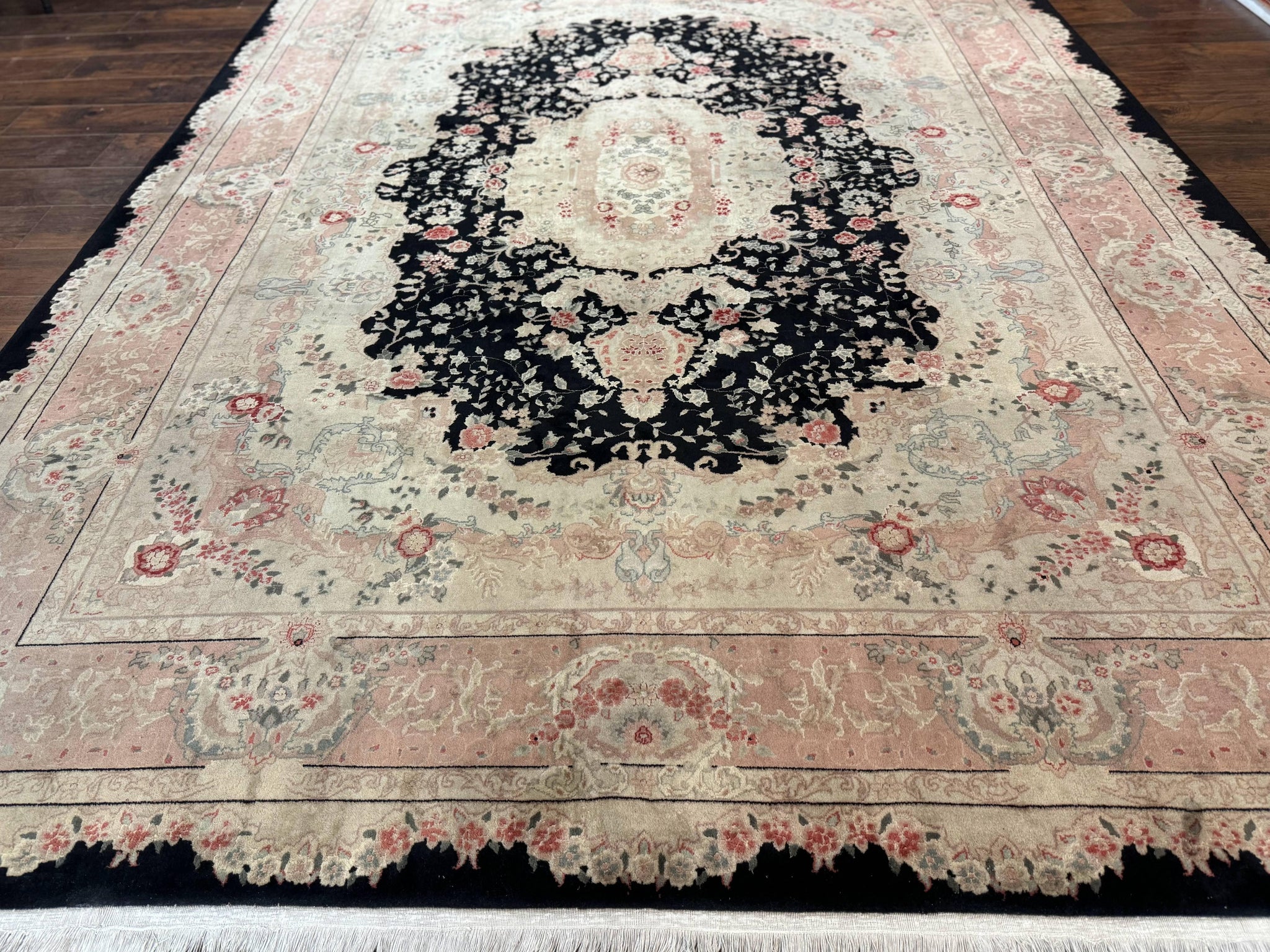 Pak Persian Tabriz Rug 8.6 x 11.6, Black Pink, Traditional Elegant Formal Oriental Carpet, Dining Room Rug, Fine 225 KPSI by Jewel Rugs