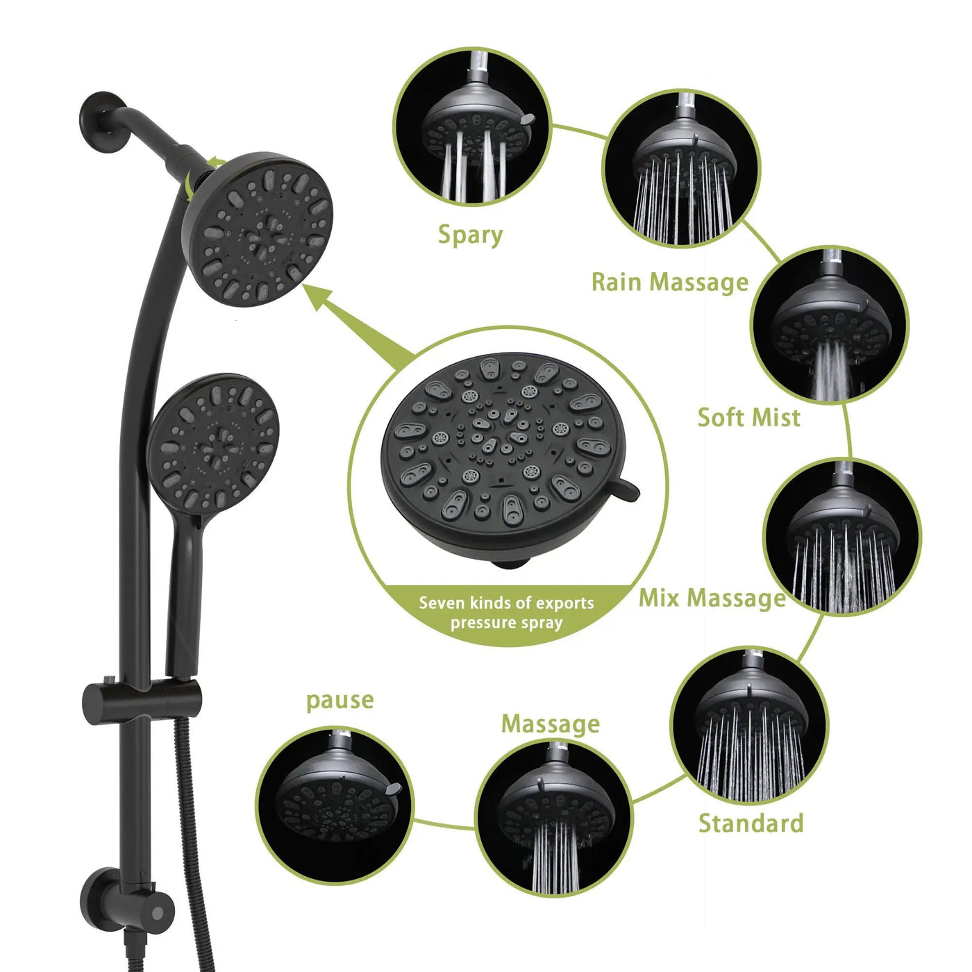 Multi Function Dual Shower Head Shower System With 4.7" Rain Showerhead, 7 Function Hand Shower, Adjustable Slide Bar by HouseOfZazla