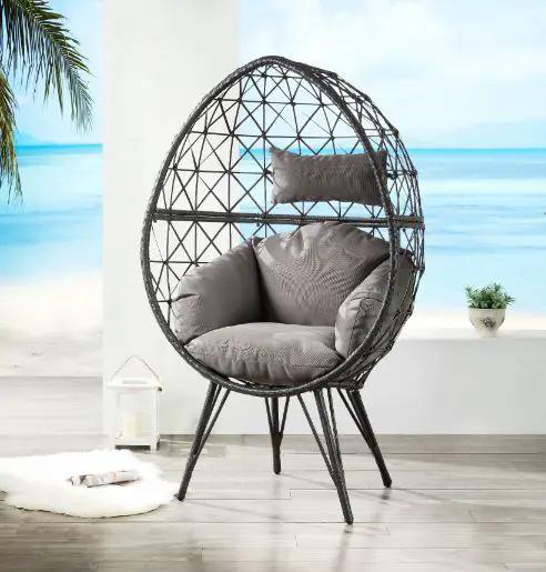 Aeven - Patio Lounge Chair - Light Gray Fabric & Black Wicker by Unique Piece Furniture
