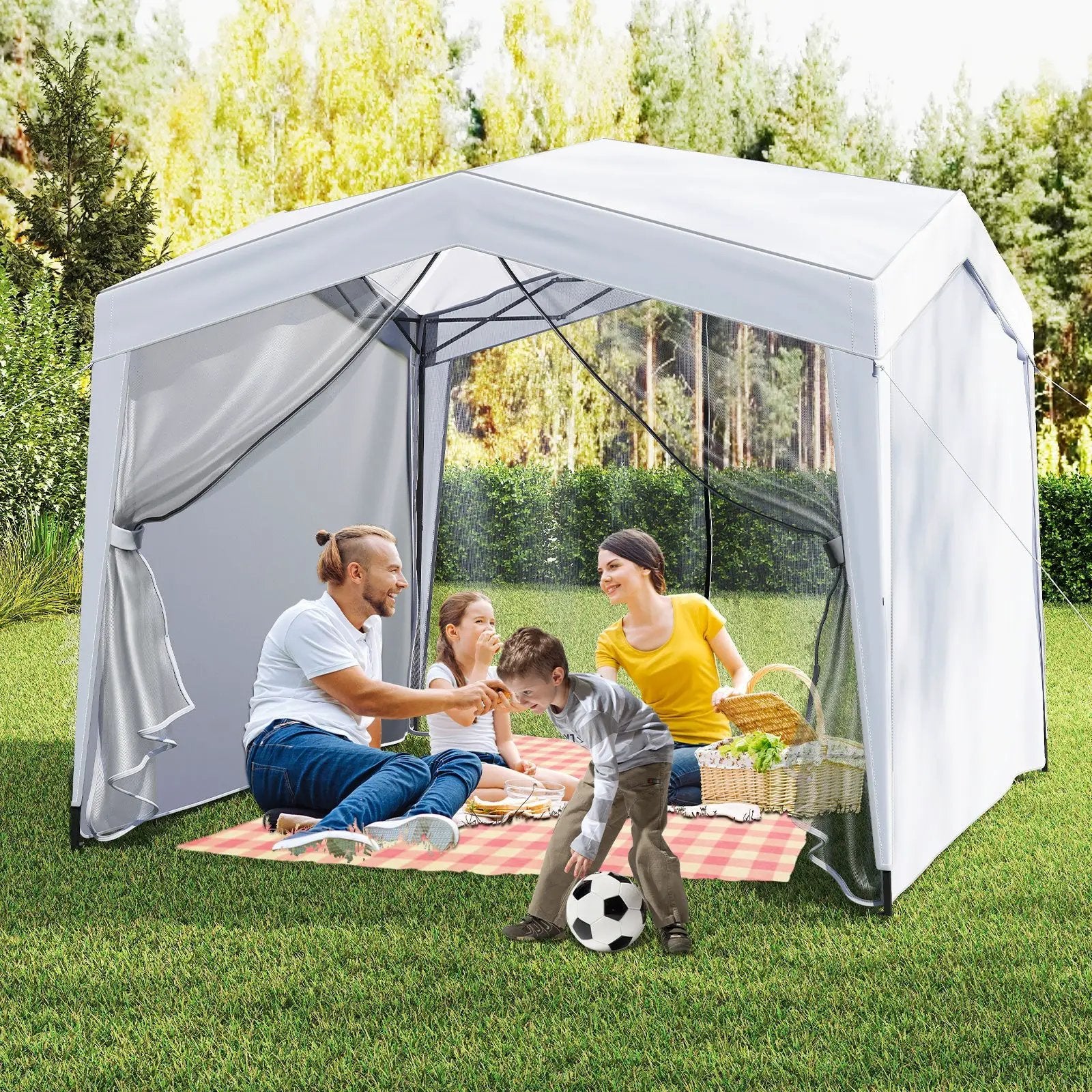 Pop up Canopy Tent wiht 4 Sidewalls Mesh Netting Wheeled Bag-White by DirectDeals