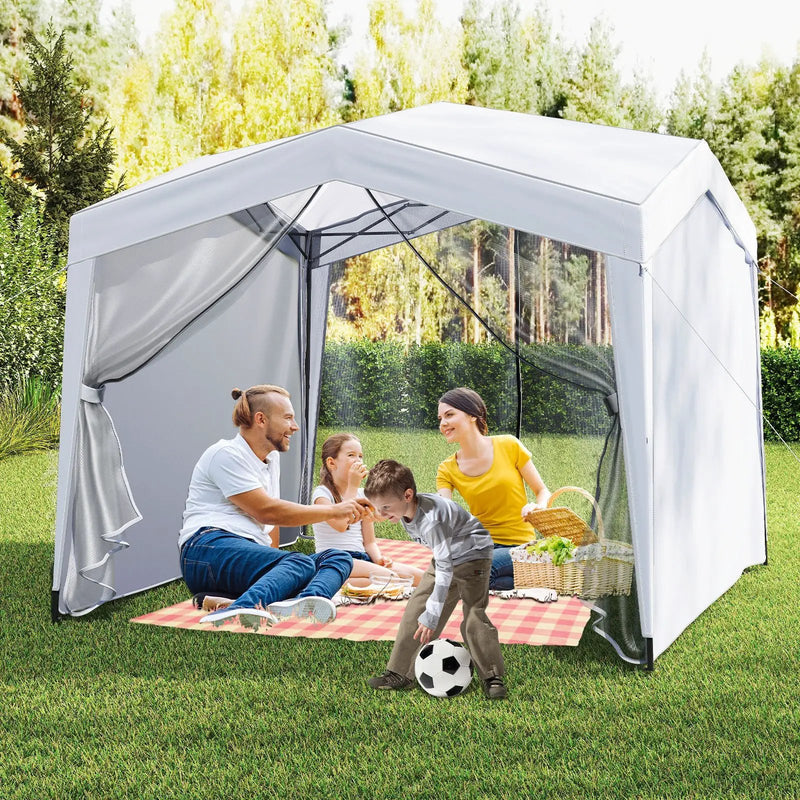 Pop up Canopy Tent wiht 4 Sidewalls Mesh Netting Wheeled Bag-White by DirectDeals
