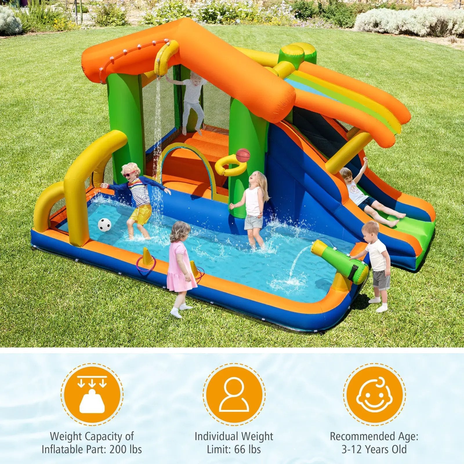 8-in-1 Jumping Castle with Slide and 480W Blower by DirectDeals