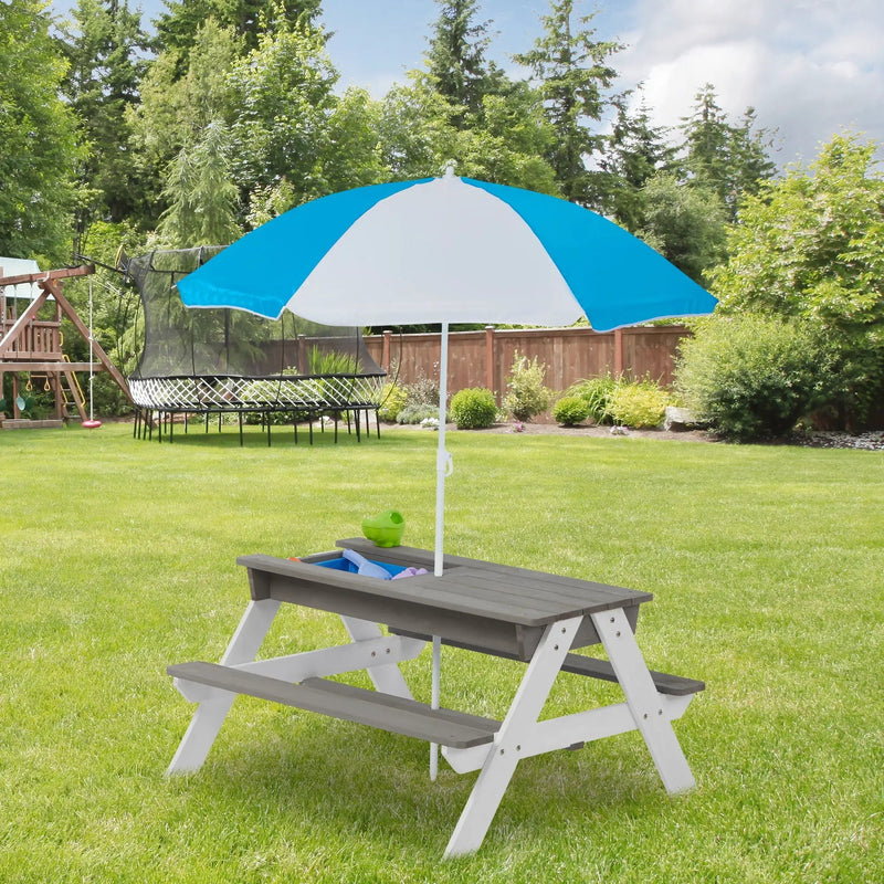 3-In-1 Kids Outdoor Wooden Picnic Table With Umbrella by HouseOfZazla