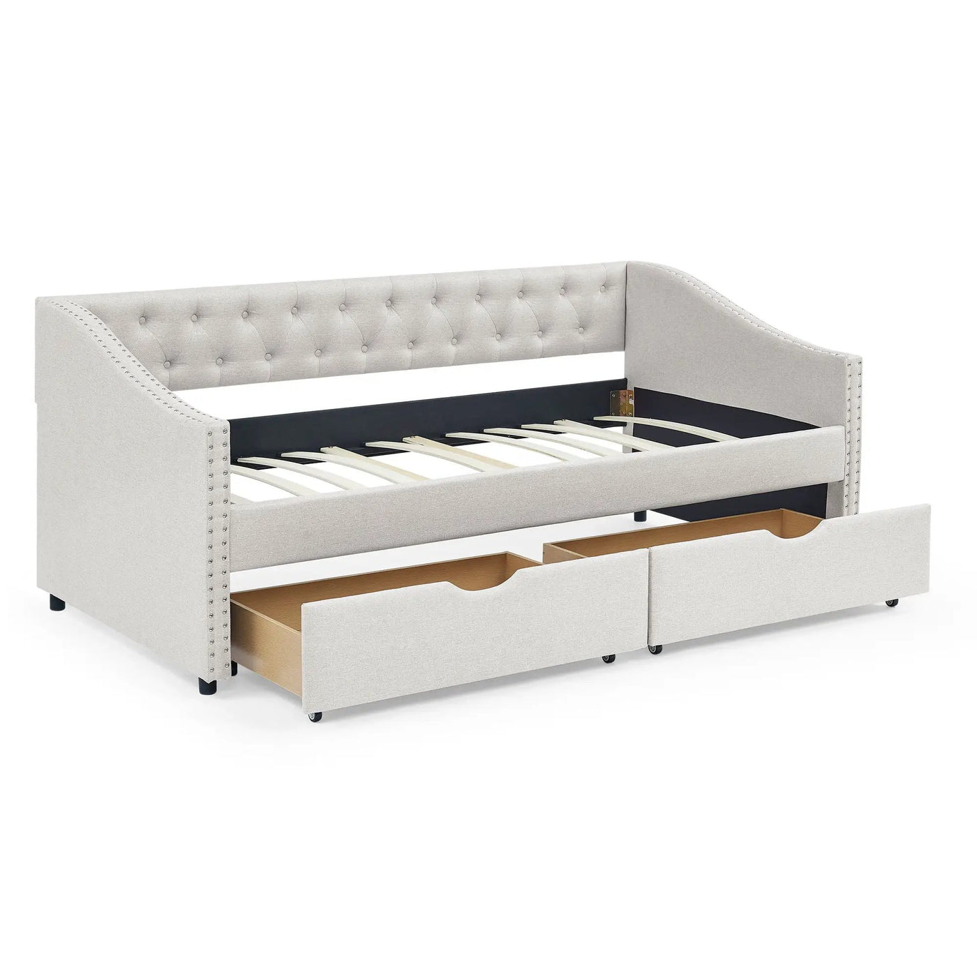 Upholstered Tufted Daybed With 2 Drawers, Waved Arms by Unique Piece Furniture