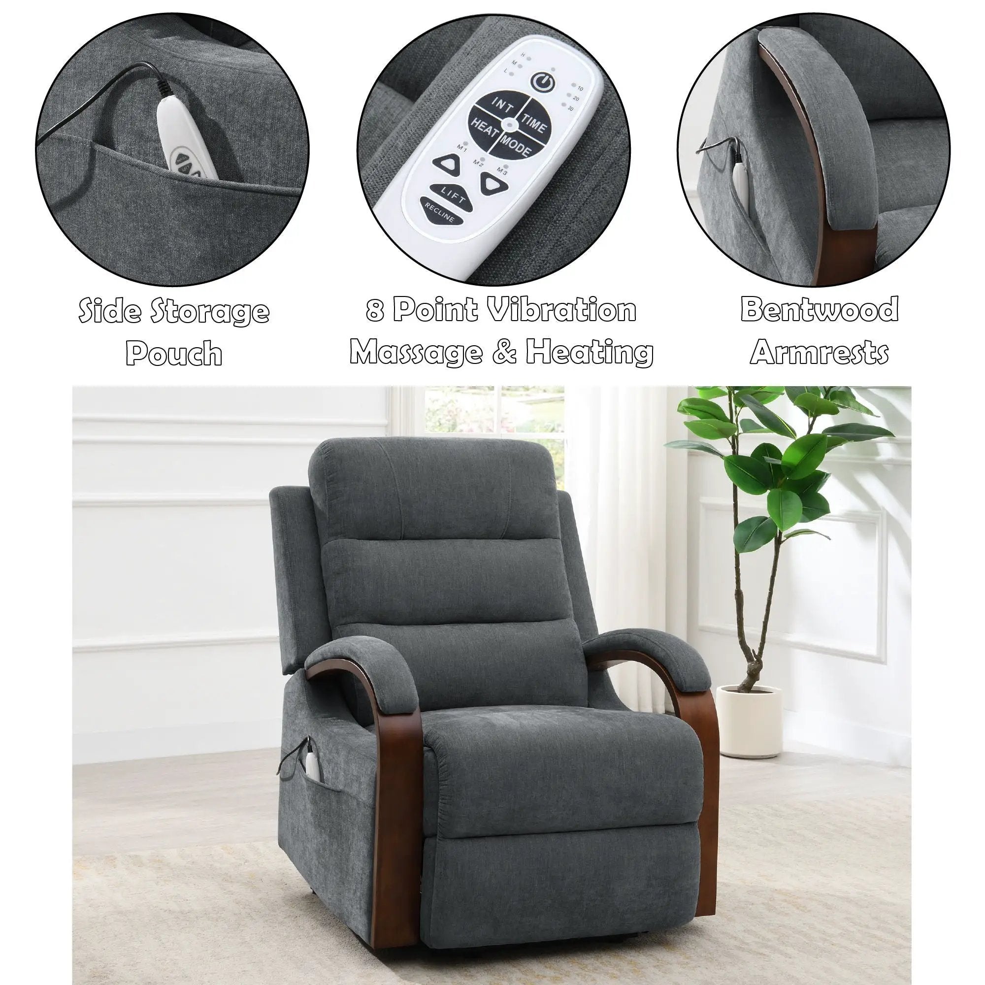 Kayla - Power Recliner With Lift & Heating & Massage (Zero Gravity) - Gray by Unique Piece Furniture