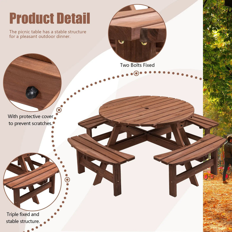 8 Person Wooden Picnic Table Outdoor Camping Dining Table with Seat by HouseOfZazla