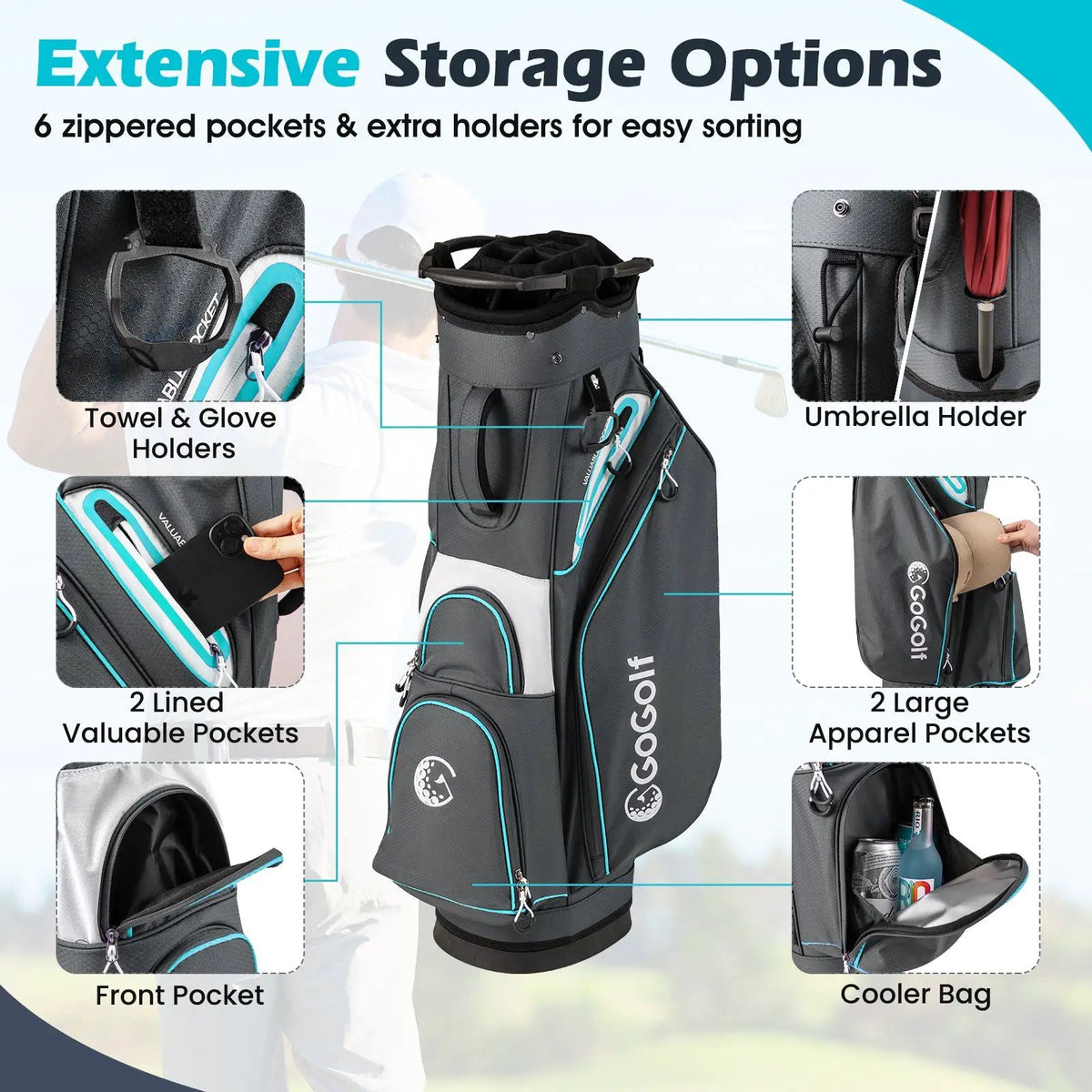 Golf Cart Bag Lightweight Portable Golf Club Organizer Bag, photo 7 of 16