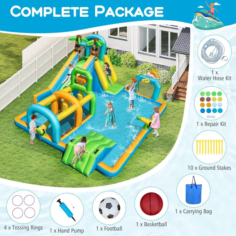 Inflatable Water Slide Tropical Theme Dual Slide Aqua Park Blower Excluded by DirectDeals