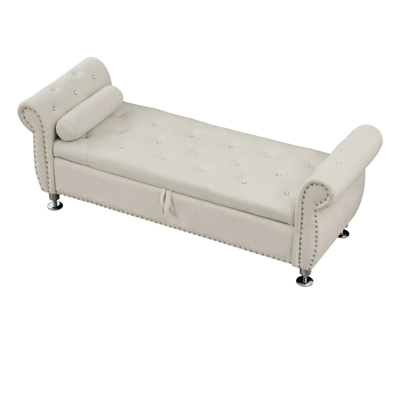 Storage Bench With Crystal Buttons And 1 Pillow For Bedroom by HouseOfZazla