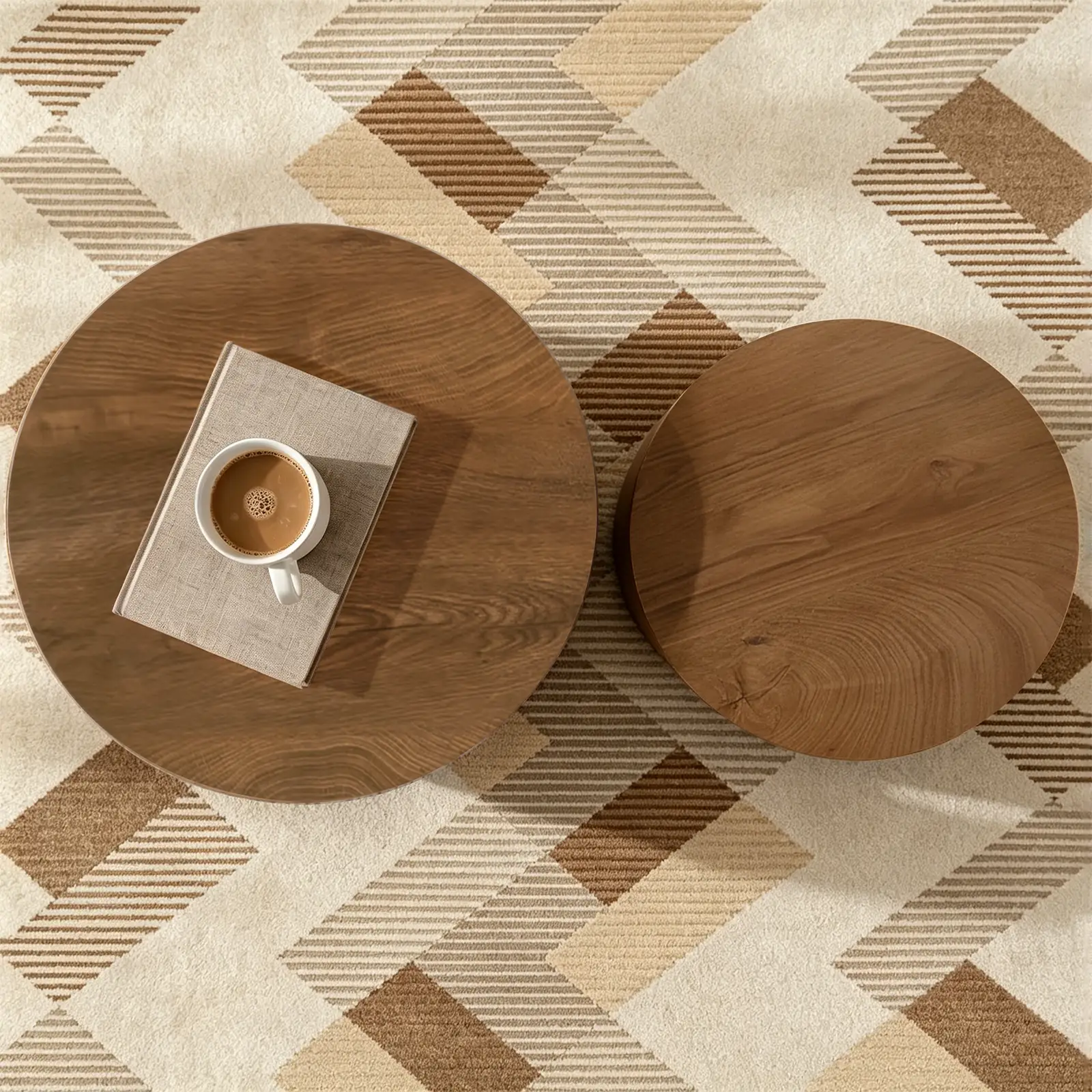 Nesting Coffee Table Set of 2, Modern Round Coffee Tables with Non-Slip Feet by HouseOfZazla