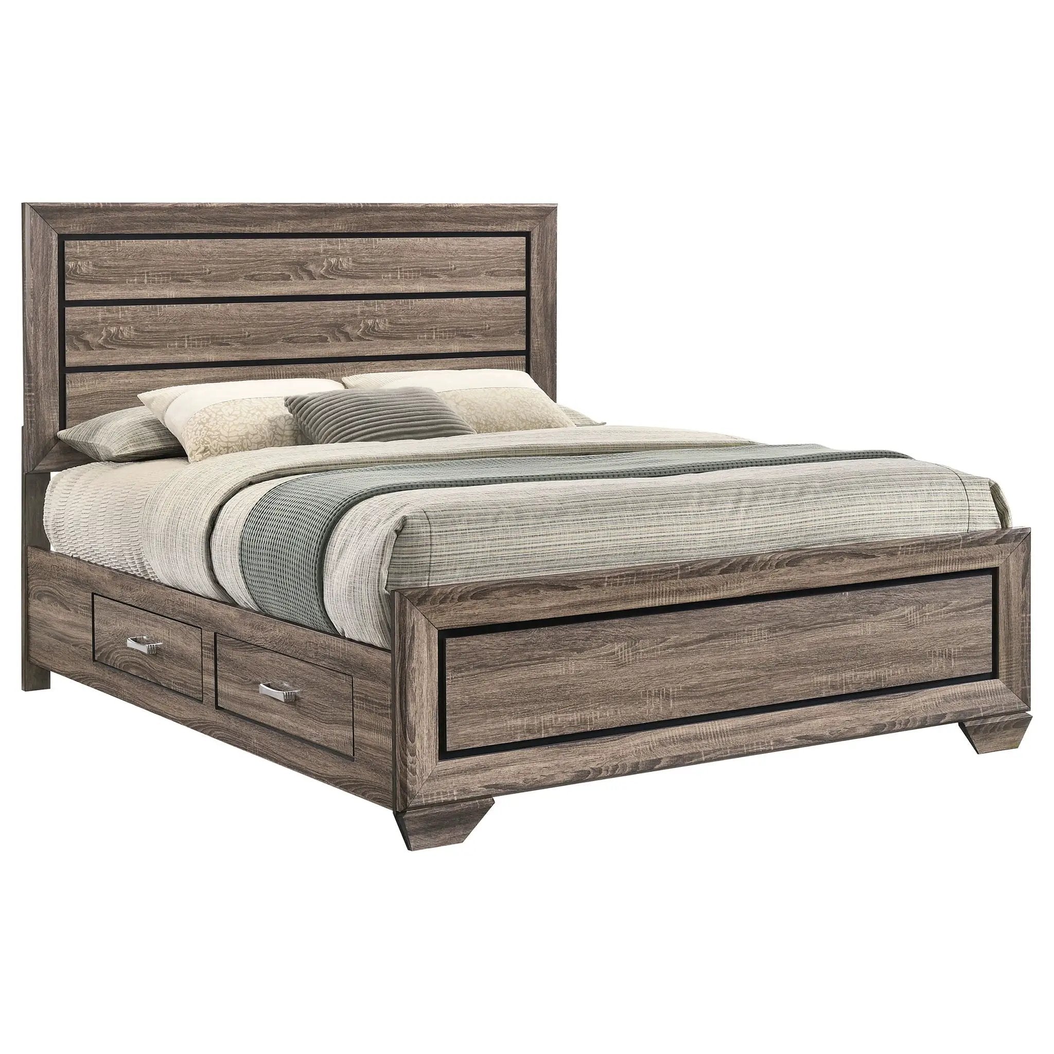 Kauffman Wood Queen Storage Panel Bed Washed Taupe by Unique Piece Furniture
