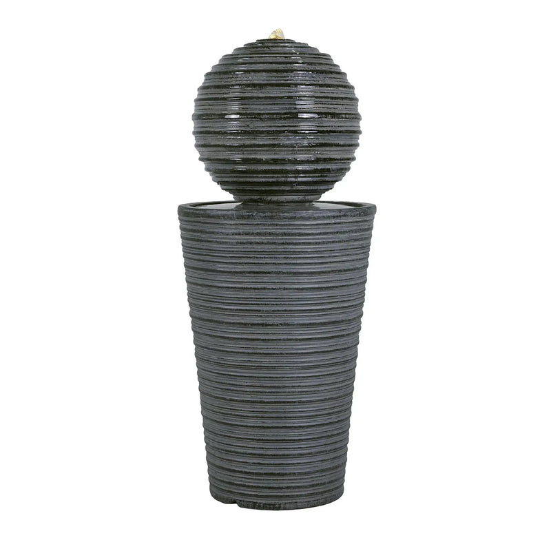 31.5" Tall Striped Column Fountain With LED Light Design For Outdoor Spaces - Gray by HouseOfZazla