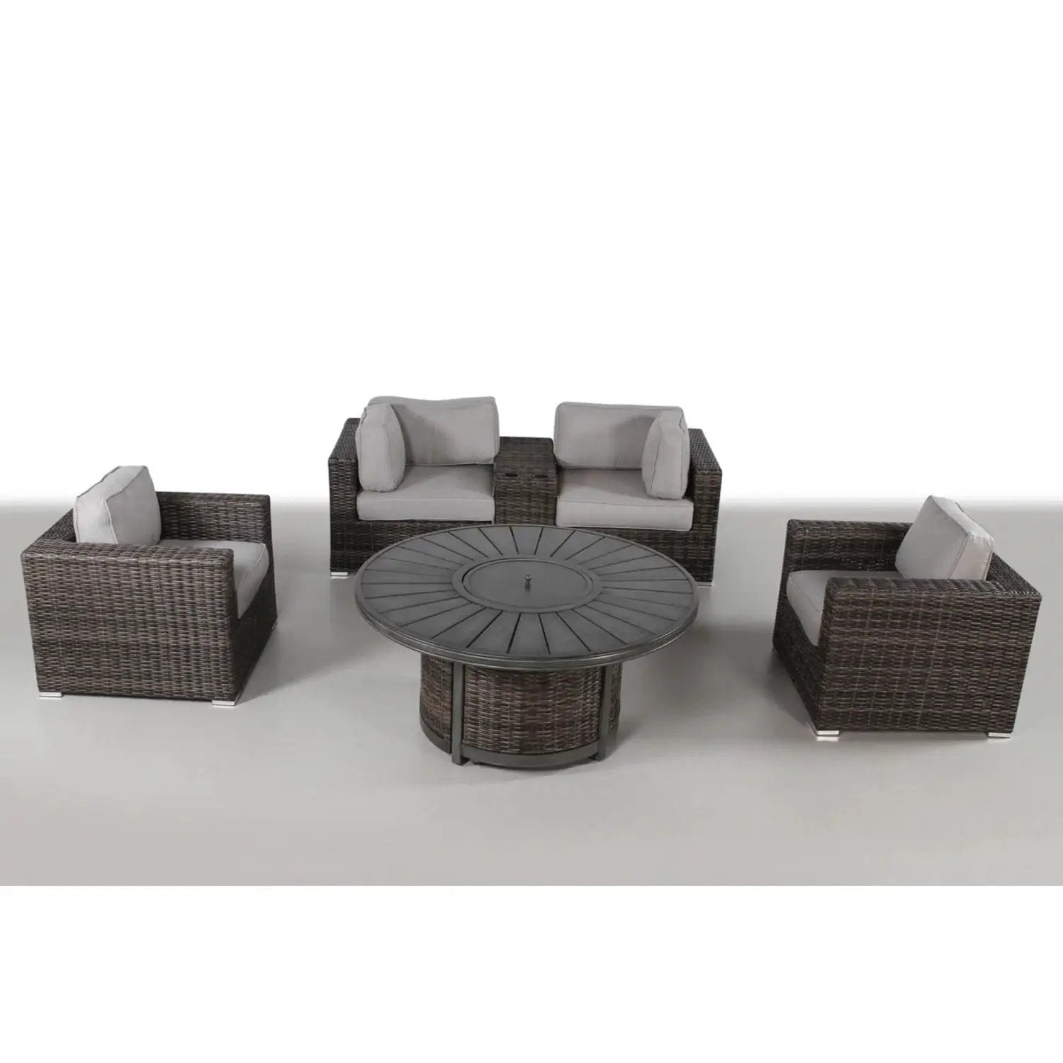 Patio Seating Group For 4 With Cushions And Fire Pit Table - Brown by HouseOfZazla