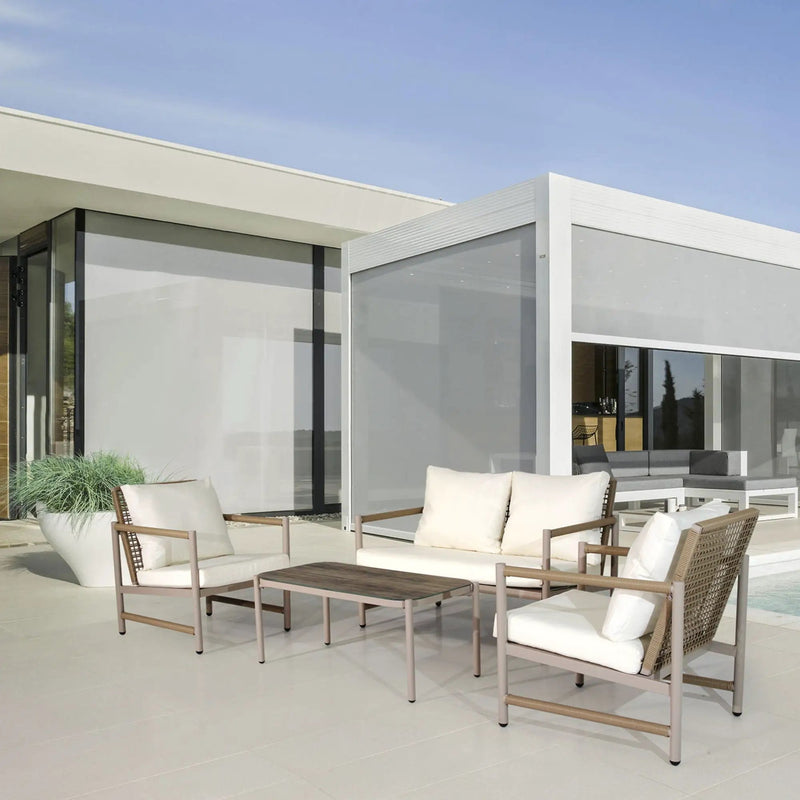 4 Pieces Patio Furniture Set, PE Rattan Wicker With Washable Cushion And Tempered Glass Tabletop, Conversation Furniture For Garden Poolside Balcony by HouseOfZazla
