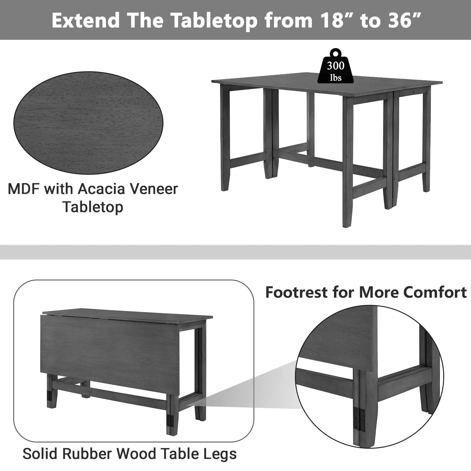 TOPMAX Farmhouse Wood Extendable Dining Table with Drop Leaf by HouseOfZazla