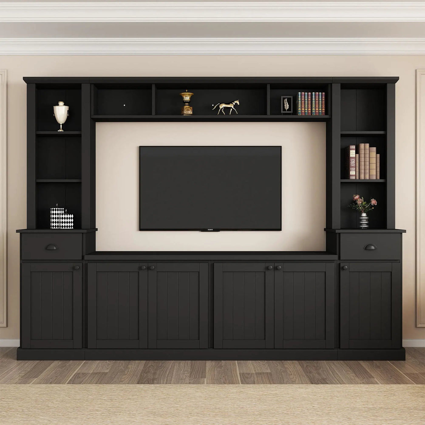 Minimalist Entertainment Wall Unit Set With Bridge For TVs Up To 75" by HouseOfZazla