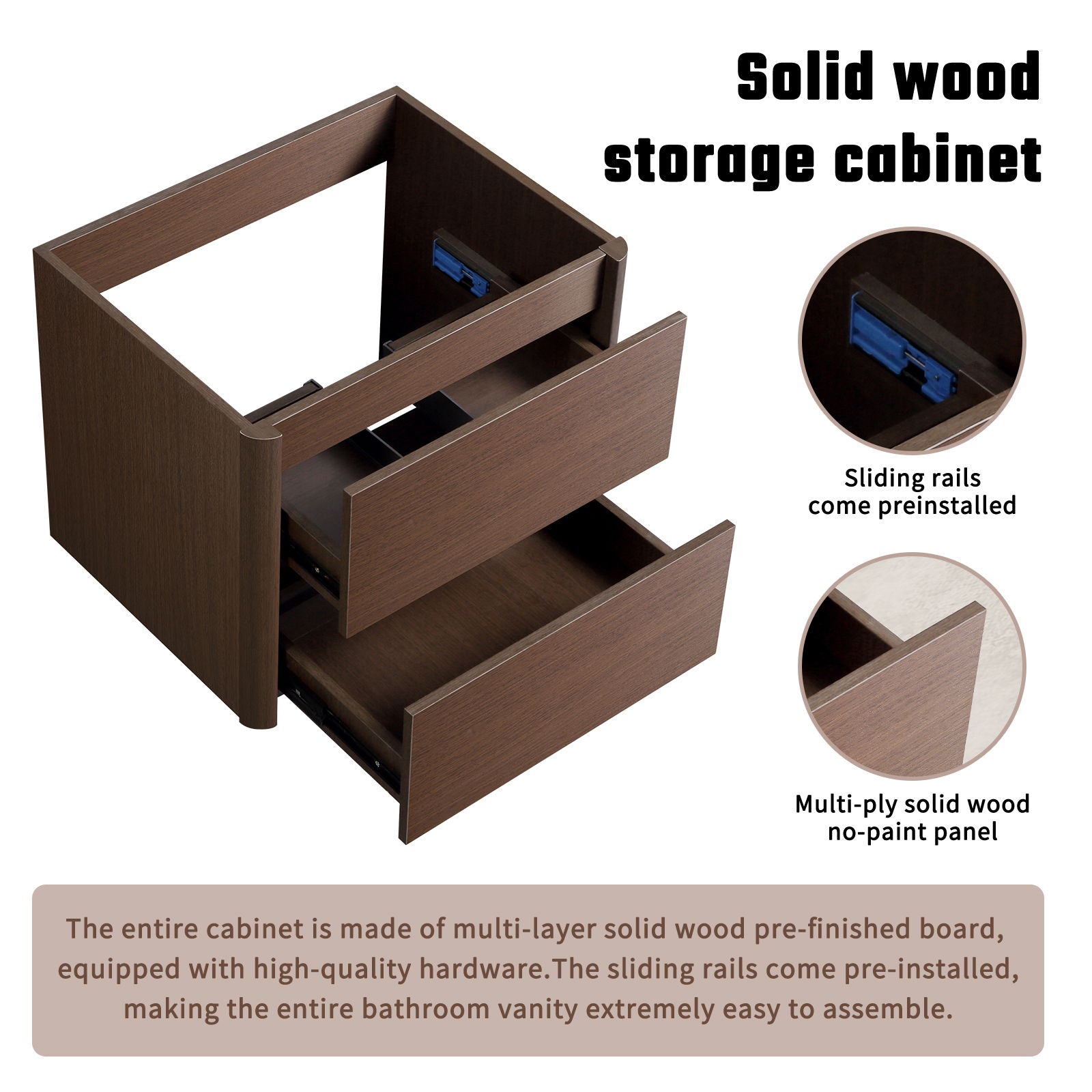 Wall Mounted Bathroom Vanity With Soft Close Drawer - Black Brown by HouseOfZazla