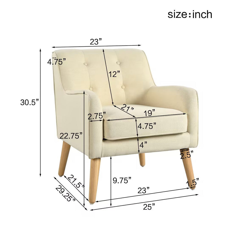 Mid-Century Modern Armchair - Tufted Fabric Accent Chair with Solid Wood Legs by HouseOfZazla