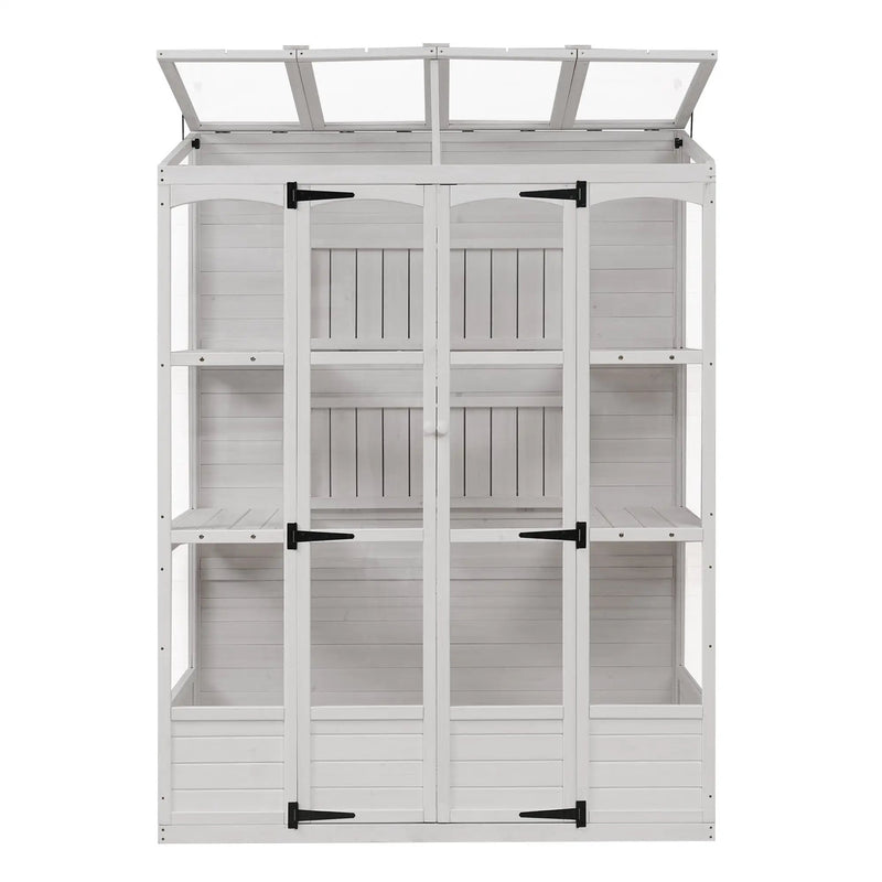 TOPMAX 78-Inch Wooden Greenhouse with Skylights and Folding Shelves by HouseOfZazla