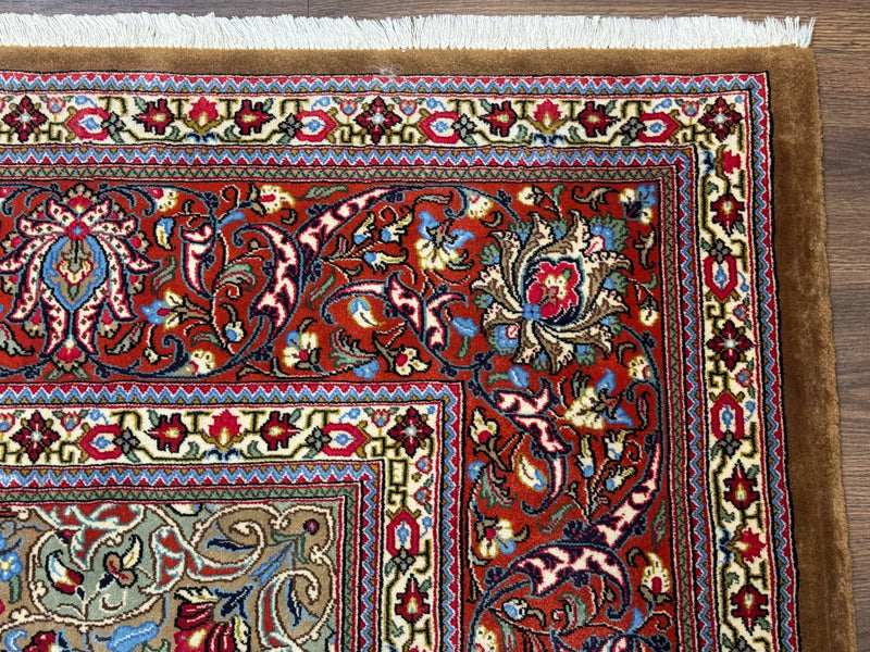 Persian Qum Rug 7x11, Beige and Red, Highly Detailed Floral Pattern, Fine 260 KPSI by Jewel Rugs