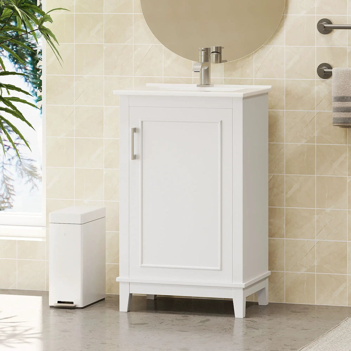 Modern Small Bathroom Vanity Cabinet With Ceramic Basin, Ample Storage, 1 Soft Close Door by Unique Piece Furniture